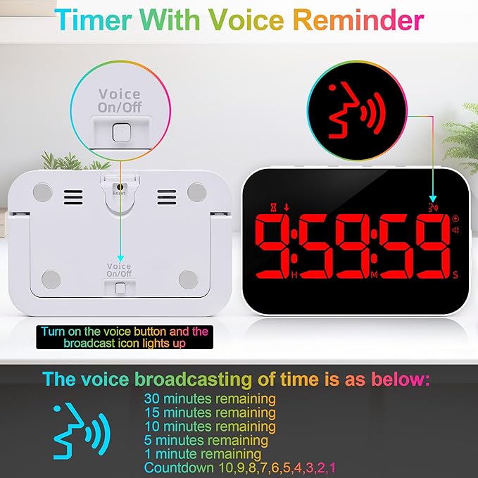 Digital Kitchen Timer - Magnetic Countdown Countup Timer with Large LED Display Volume Adjustable with Sound Alert Function Easy for Cooking and for Seniors and Kids to Use-Red