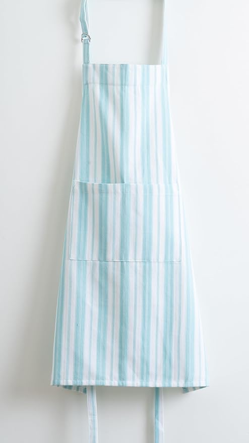 1 Oven Mitt, 1 PotHolder & 1 Kitchen Apron Set - Durable Heat Resistant Gloves - Thick Mittens for Kitchen - Suitable for Cooking, Baking, Grilling – Men & Women – Light Blue Stripes