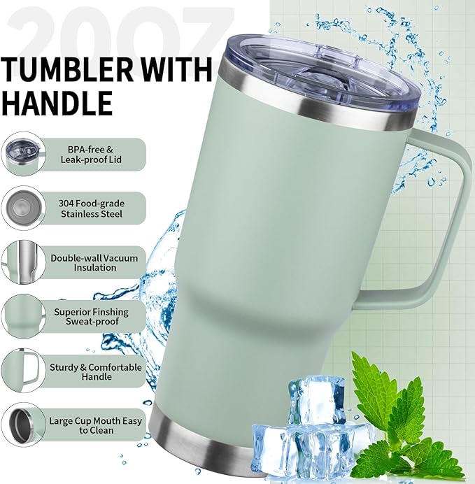 20oz Insulated Tumbler with Handle Stainless Steel Travel Coffee Mug with Lid and Straw Double Wall Vacuum Leak-proof Reusable Thermal Water Cup for Hot and Cold Drinks (Multicolor-1,4 Pack)