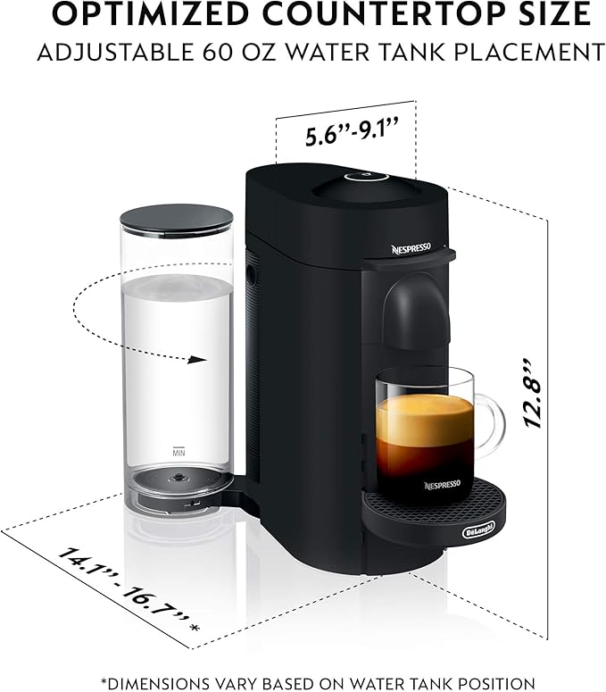 Nespresso Vertuo Plus Deluxe Coffee and Espresso Maker by De'Longhi, Matte Black