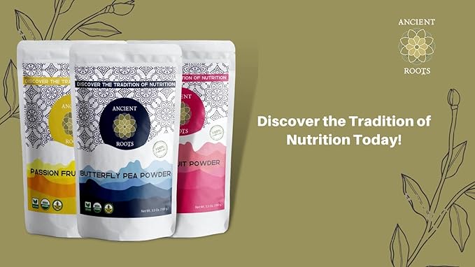Ancient Roots Blue Butterfly Tea Natural Food Coloring Baking Powder, Flavoring Powder Filled with Antioxidants Blue Matcha Tea Easy to Mix Smoothie - 25 Servings (3.5 Ounces)