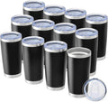 OMTech 20oz Tumblers Bulk, 12pc Stainless Steel Tumbler Set with Lid & Straw, Double Wall Vacuum Insulated Mug for Laser Engraver, Travel Coffee Mug for Hot & Cold Drinks, Black Powder Coated Cup