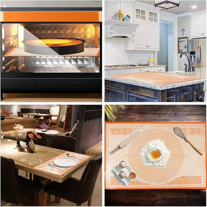 Silicone Pastry Mat 36'' By 24'' Extra Large Baking Mat with Measurements for Dough Rolling, Kneading Board, Kitchen Counter Mats, Perfect for Dough, Fondant, Pie Crust, Cookies, Bread, Pasta, Pizza