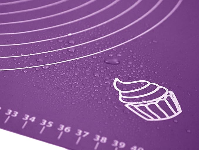 Silicone Baking Mat for Rolling Pastry Dough with Measurements, 19.7" x 15.7" BPA Free Non stick and Non Slip Purple Table Sheet Baking Supplies for Bake Pizza Cake