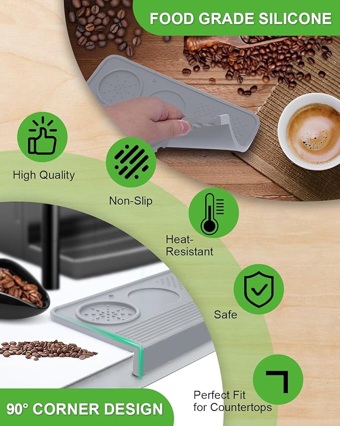 Upgraded Silicone Tamping Mat & Brush, Tamper Mat for Espresso Machine, Waterproof Heat Resistant Tamp Station for Home Baristas Tools, Gray