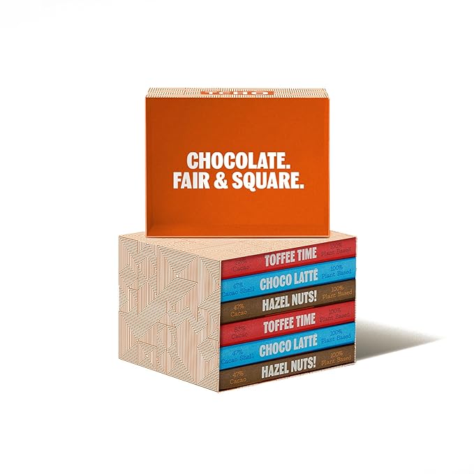 TCHO Organic Milk Chocolate Gift Box – 100% Plant-Based% Vegan - Gourmet Selection of Choco Latte, Hazel Nuts, and Toffee Time - Gluten-Free, Soy-Free, Pure Cacao Bars - 6 Bars