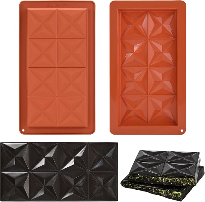2 Pcs Chocolate Molds Silicone, Deep Chocolate Bar Mold, Non-Stick Food Grade Chocolate Mold for Dubai Chocolate Bar Pistachio, Candy and Chocolate Making - Four-Star Shape