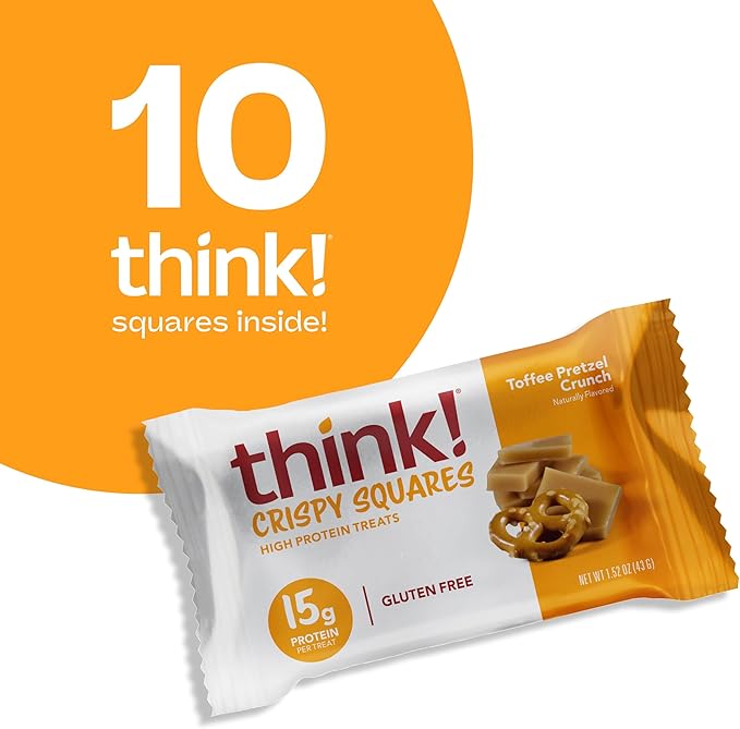 Think! High Protein Crispy Squares Toffee Pretzel Crunch Treat (10 Pack)