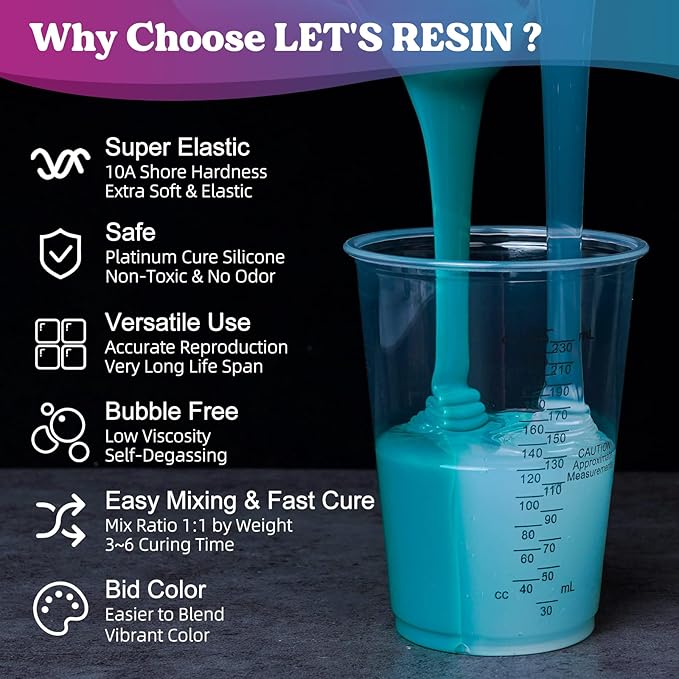 LET'S RESIN Silicone Mold Making Kit 10A,Liquid Silicone Food Grade for Mold Making, Extra Soft & Elastic Silicone Rubber, Ideal for Casting Resin Molds,3D Silicone Molds, Silicone Inlay (20.46oz)