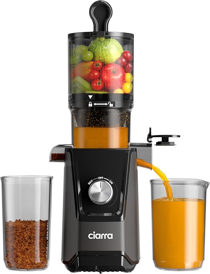 Ciarra Cold Press Juicer - 4.3” XL Feed Chute, Quiet Motor, 406Oz BPA-Free Juicer Machines, 90% Juice Yield Slow Masticating Juicer for Whole Fruits & Vegetables, Easy to Clean