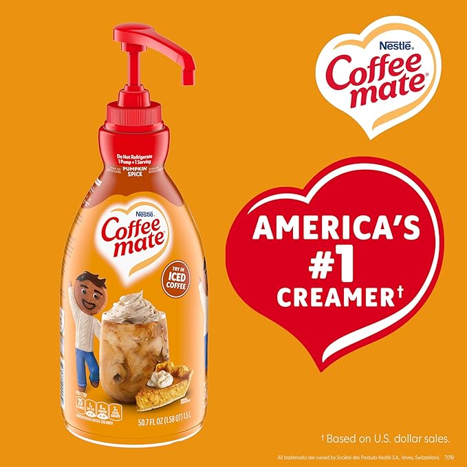 Nestle Coffee mate Coffee Creamer, Pumpkin Spice, Concentrated Liquid Pump Bottle, Non Dairy, No Refrigeration, 50.7 oz (Pack of 2)