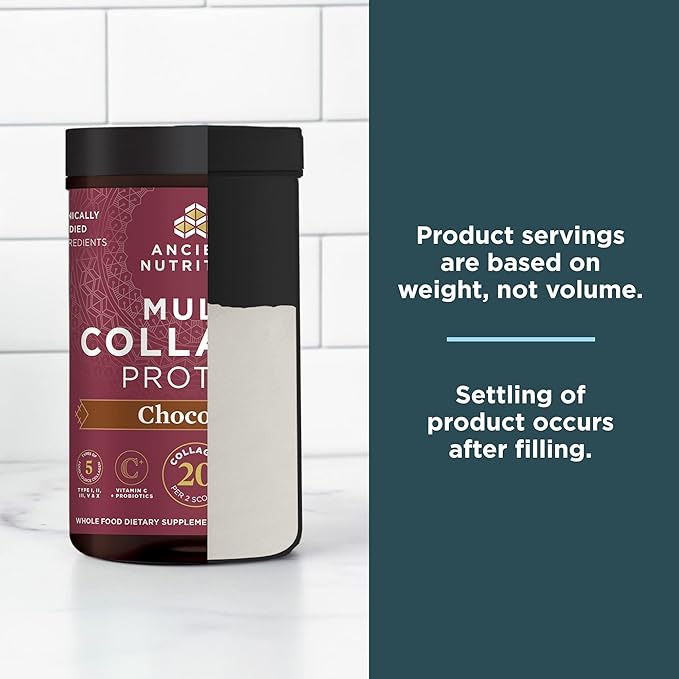 Ancient Nutrition Collagen Peptides Powder, Multi Collagen Protein, Women & Men, Vitamin C, Probiotics, Hydrolyzed Collagen, Supports Skin, Joints, Gut Health, Chocolate, 24 Servings