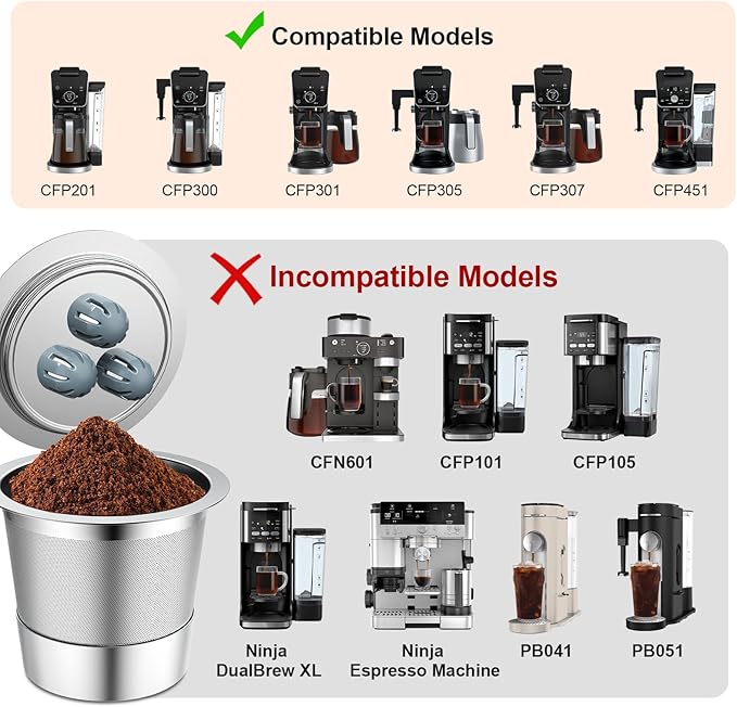Stainless Steel Reusable K Cups Compatible for Ninja Coffee Maker,Upgrade 6 Pack K Cups Reusable Coffee Pods,Permanent Coffee Filters Fit for Ninja CFP201 CFP300 CFP301 CFP400 (6 Pack)