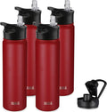 HASLE OUTFITTERS Insulated Water Bottle 22 oz Double Wall Stainless Steel Water Bottle Wide Mouth with Straw Lid & Spout Lid Keeps Cold or Hot(Red,4)