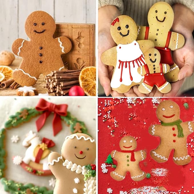 3-Piece Gingerbread Man Cookie Cutter Set, 5.12" x 4.34" x 3.42" - Stainless Steel Holiday Cookie Cutter Shapes for Baking Gifts