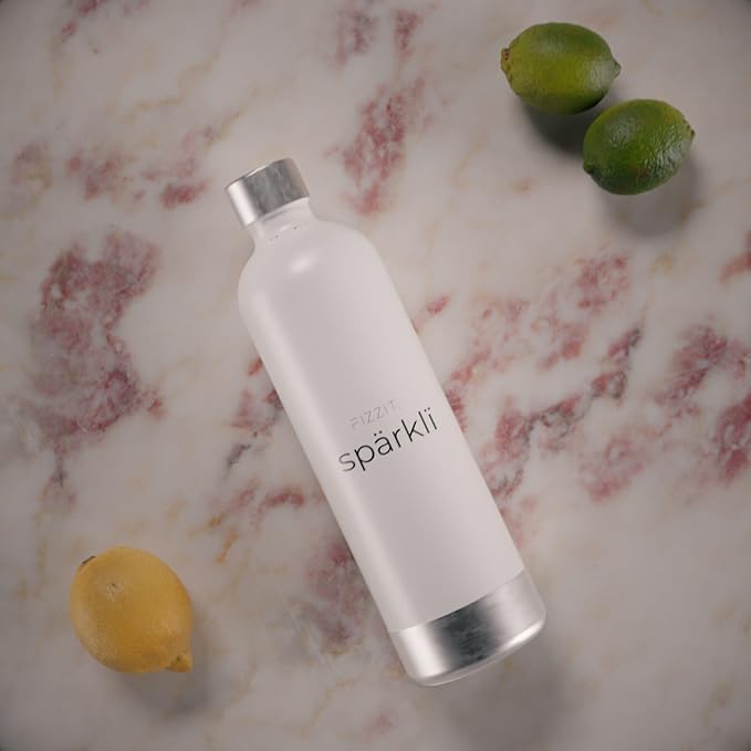 White Stainless Steel Sparkling Water Maker Soda Maker Includes 1 x CO2 Cylinder & 1L White Stainless Steel Bottle