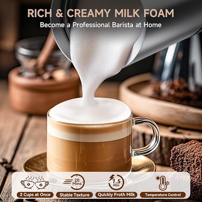 Milk Frother, 4-in-1 Milk Frother and Steamer, Automatic Hot and Cold Foam Maker and Milk Steamer for Coffee, Latte, Cappuccino, Macchiato, Hot Chocolate, Matcha
