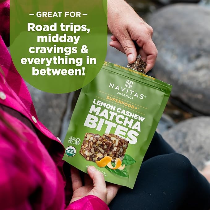 Navitas Organics Lemon Matcha Cashew Superfood+ BITES – Power Snacks – All Natural Plant Based – Clean Energy & Nutrition – USDA Organic, Non GMO, Gluten Free, Soy Free, Vegan (8oz. Bag 11 Servings)