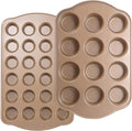 Nonstick Muffin & Cupcake Pan Set (2 Pack) - 12 Cup Regular + 24 Cup Mini Muffin Tins | Heavy Duty Gold Carbon Steel, Rust-Resistant, Easy Release