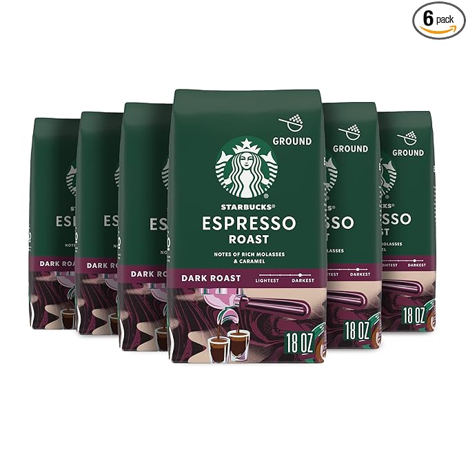 Starbucks Ground Coffee—Dark Roast Coffee—Espresso Roast—100% Arabica—6 bags (18 oz each)