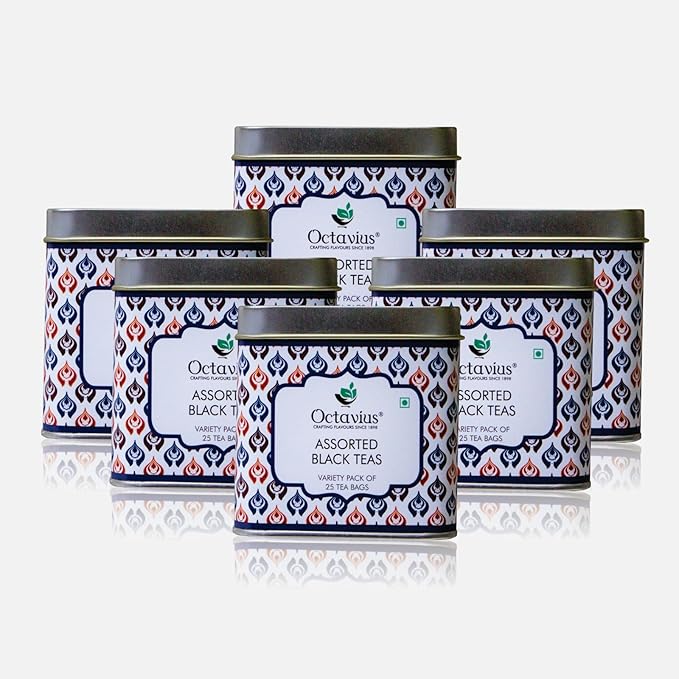 Octavius Tea Variety Pack | 3 Assorted Black Teas – Indian Masala, Darjeeling & English Breakfast | Strong CTC Tea for Milk | 25 Tea Bags Each | Pack of 6 | Rich & Malty Flavor