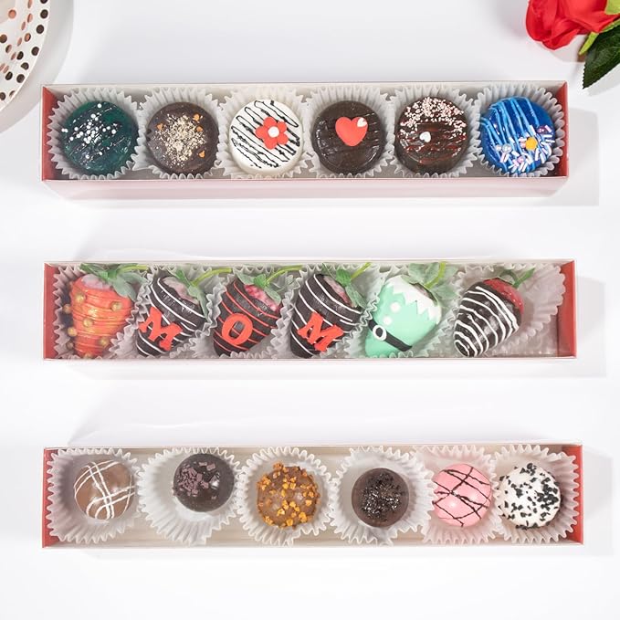 20Pack 12x2¼x2 Inch Chocolate Covered Strawberries Boxes for 6 Macaron boxes Chocolate Truffle Boxes Cookie boxes Bakery Boxes with Clear Window