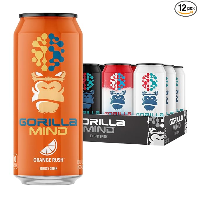 Gorilla Mind Energy Drink | Unmatched Energy · Amplified Focus | N-Acetyl-L-Tyrosine, Alpha-GPC, 200mg Caffeine, Uridine, Saffron | 0 Sugar Or Artificial Colors | 16oz | 12-Pack (Variety Pack #2)