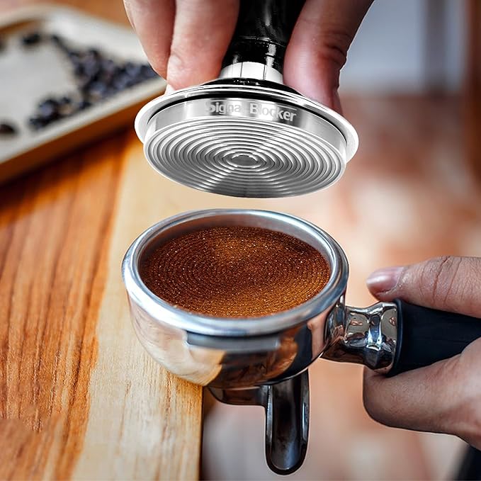 53mm Espresso Coffee Tamper for Espresso Machine: Calibrated Spring Loaded & Stainless Steel Ripple Base - Carbon Fiber Handle with Constant 30lb Fits All 54mm Portafilters | Bundle Including WDT Tool