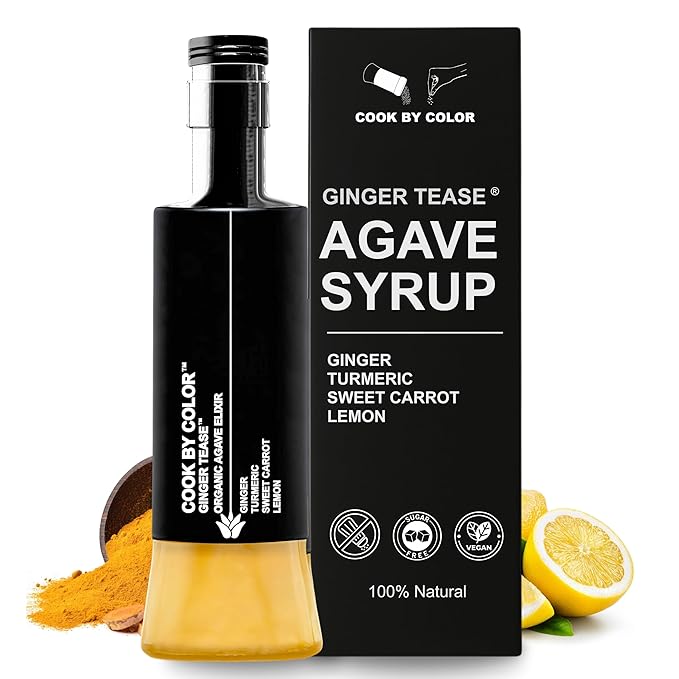 Cook by Color: Ginger Tease, Flavored Organic Agave Syrup Liquid Sweetener, Light Agave Nectar for Cocktails, Teas, Coffee, Smoothies & Cooking, Vegan, Low Carb, 350 ml Bottle, 11.8 fl oz