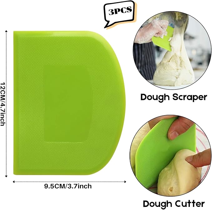 SURDOCA Dough Scraper Bench Scraper - 3P 4.7x3.7" Plastic Flexible Bowl Scraper, Sharp Edge & Angles Cake Scraper. Non-Slip Bakeware Decorating Tools Sculpting & Modeling Tools - Green+Blue+White