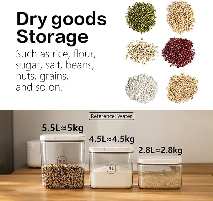 Flour Container - 5.5 L /5.81qt/5kg Large Flour Dispenser Keep Your Flour Fresh and Dry Easily with Kitchen Essential