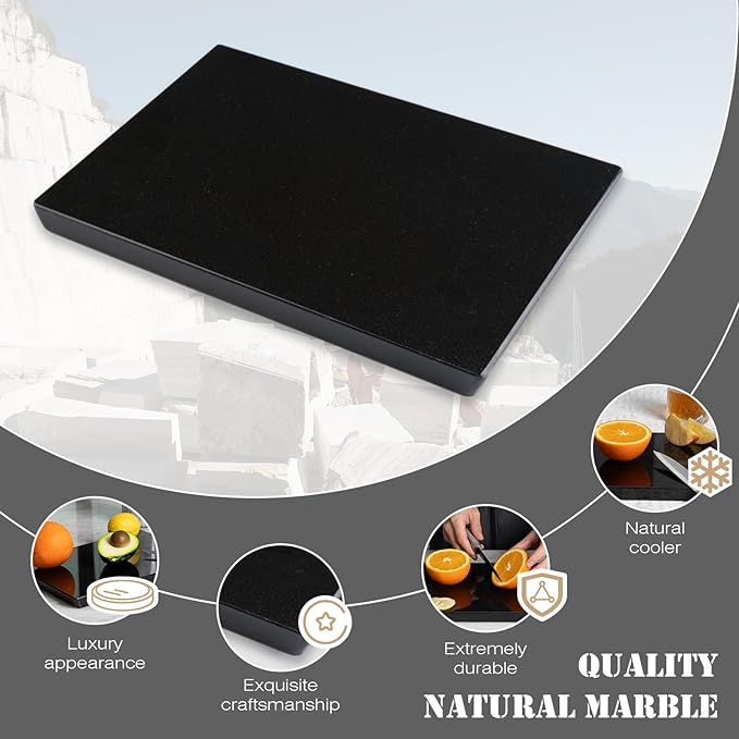 Koville Black Marble Cutting Boards for Kitchen Countertop, Natural Marble Cutting Board Pastry Board Cheese Boards for Home Kitchen Decor, Stone Chopping Serving Tray for Charcuterie