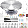 198 Pcs Cake Decorating Kit with Aluminium Alloy Cake Turntable,24 Numbered Icing Piping Tips,2 Couplers,2 Cake Spatulas,3 Comb Scrapers,8 Carved Pens, 50 Pastry Bags,50 Cake Flags