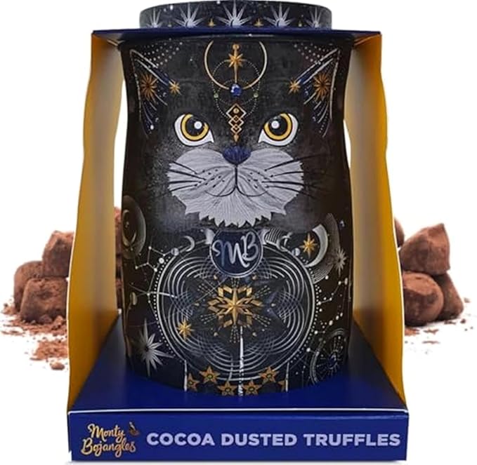 Monty Bojangles Cosmic Blink Cocoa Dusted Chocolate Truffles Cat Tin (4.7oz - Cookie Moon) Flavoured Luxury Chocolatey Truffles - Collectable Cat Tin, Chocolate Gift Box With Bespoke Design