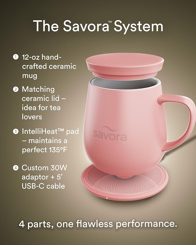 Temperature Control Smart Mug with Wireless Heating Pad - 12oz Ceramic Coffee Mug Warmer | Maintains 135°F Self Heating Cup | IntelliHeat Technology | USB-C Powered - Pink