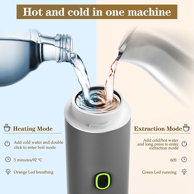 3-in-1 Portable Espresso Maker, Travel Coffee Maker, Self-Heating Car Coffee Maker with USB-C, Small Espresso Machine with Ground Coffee & Capsules (NS＆DG) for RV, Hiking, Office (grey)
