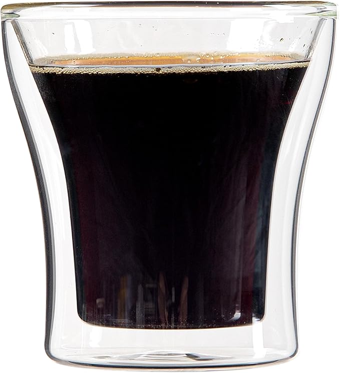 Restaurantware-Forma Professional 3.4 oz Double Wall Shot Glasses, 2 Insulated Espresso Cups - Dishwashable, Reusable, Clear Glass Coffee Cups, Freezable, For Hot Or Cold Beverages