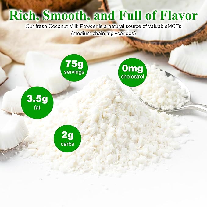 Instant Organic Coconut Milk Powder (226g/3pack) - Easy to Mix in Smoothies, Lattes & Recipes, Keto-Friendly, Vegan, No Preservatives
