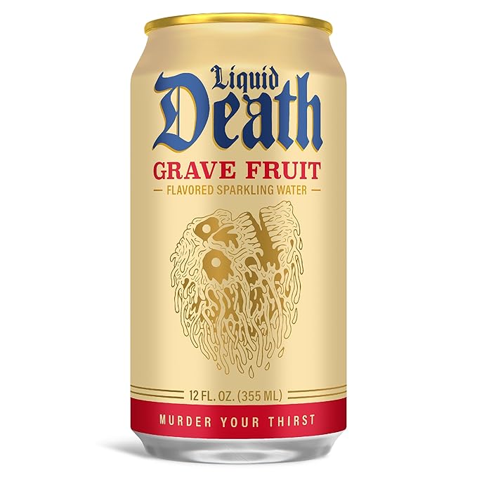 Liquid Death, Grave Fruit, Grapefruit-Flavored Sparkling Water, 12-Pack (12oz Cans), Low Sugar, Huge Flavor & No Artificial Sweeteners