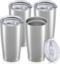 20 oz Tumbler with Lid Stainless Steel Insulated Tumblers Bulk Double Wall Vacuum Cups Powder Coated Travel Mug Keep Drinks Cold and Hot, Stainless Steel, 4 Pack