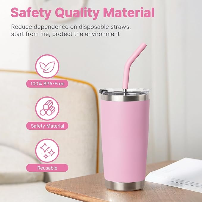 Metal Straws Reusable for 20 oz YETI Tumbler,5 Pcs Stainless Steel Straws Straight with Silicone Tip Drinking Straws for 20 oz Cup Tumbler