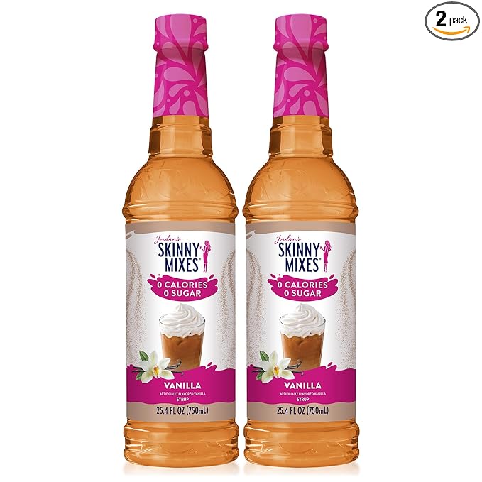 Jordan's Skinny Syrups Sugar Free Coffee Syrup, Vanilla Flavor Drink Mix, Zero Calorie Flavoring for Chai Latte, Protein Shake, Food and More, Gluten Free, Keto Friendly, 25.4 Fl Oz, 2 Pack