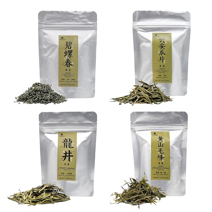 iTeaworld 4 Flavors Tea Samplers of Chinese Green Teas for Beginners,2025 New Tea Chinese Loose Leaf Tea, Included Longjing, Biluochun, Lu'an Guapian & Huangshan Maofeng(2.01oz)