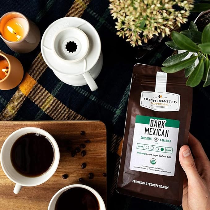 Fresh Roasted Coffee, Organic Dark Mexican | Mold & Myco 3rd Party Tested, USDA Organic, Kosher | Dark Roast 2 lb (32 oz) Ground