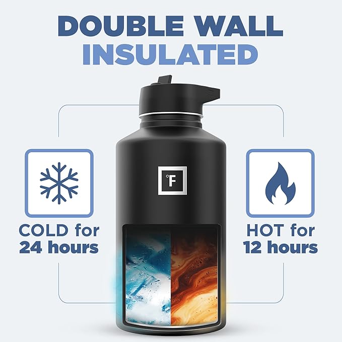 IRON °FLASK Camping & Hiking Hydration Flask with 3 Lids - Stainless Steel, Double Walled & Vacuum Insulated Water Bottle - Leak Proof & BPA Free (Aurora, Straw - 64 oz)