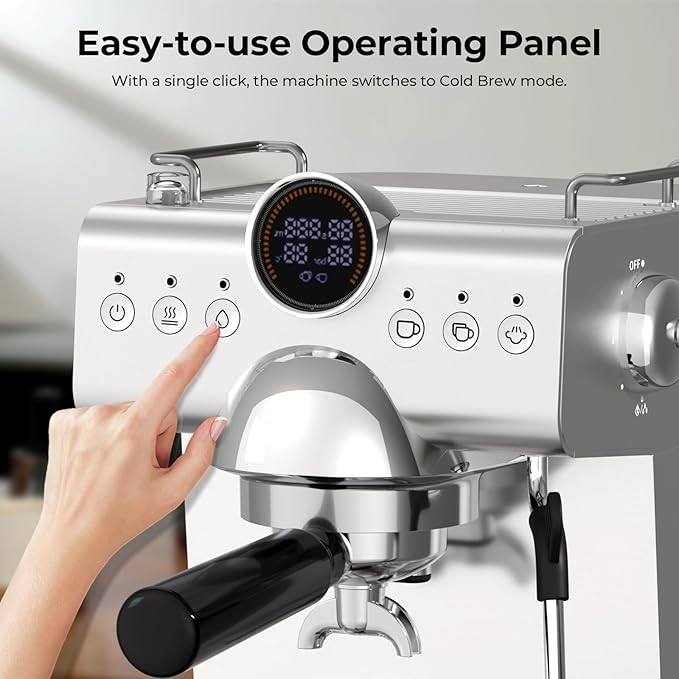 20 Bar Espresso Machine with Cold Brew,Stainless Steel Espresso Coffee Maker with Milk Frother,Latte & Cappuccino Machine for Home,50 oz Removable Water Tank,Dual-Temperature,Semi-Automatic