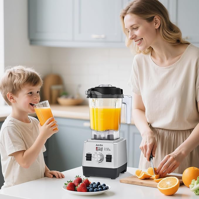 Aeitto Blenders for Kitchen with 68Oz. Large Capacity, 1800W Max Power Smoothie blender, 3 Preset Programs & 7 Speeds, Professional Countertop Blender for Smoothies, Frozen Drinks, Generation1 Silver