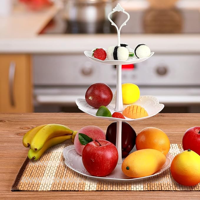 Sawysine 6 Pack 3 Tiers Dessert Stand Plastic Cupcake Stand Serving Trays Cupcake Display Stand Cookie Tray for Party and Platter for Home(White)