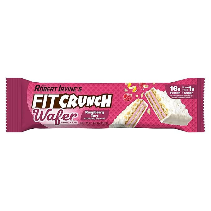 FITCRUNCH Wafer Protein Bars, Designed by Robert Irvine, 16g of Protein & 1g of Sugar (9 Bars, Raspberry Tart)