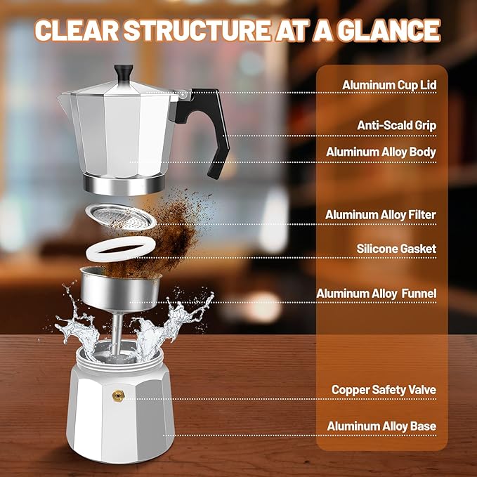 9 Cup Aluminum Espresso Stovetop Moka Pot Express Coffee Maker Percolator Italian Classic Mocha Coffee Machine for Italian and Cuban Cafe Brewing for Home & Camping 450ml 15oz